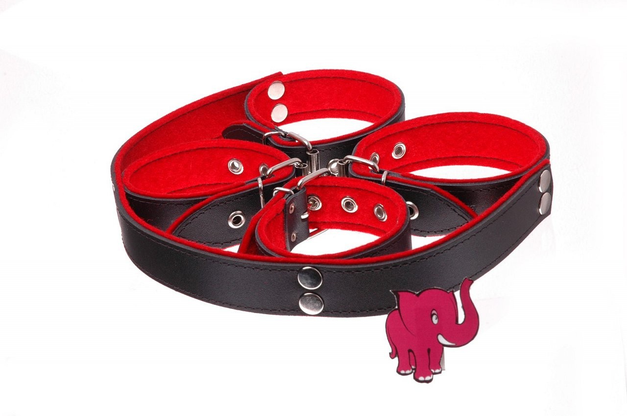 Črno-rdeče usnjene manšete za roke in noge