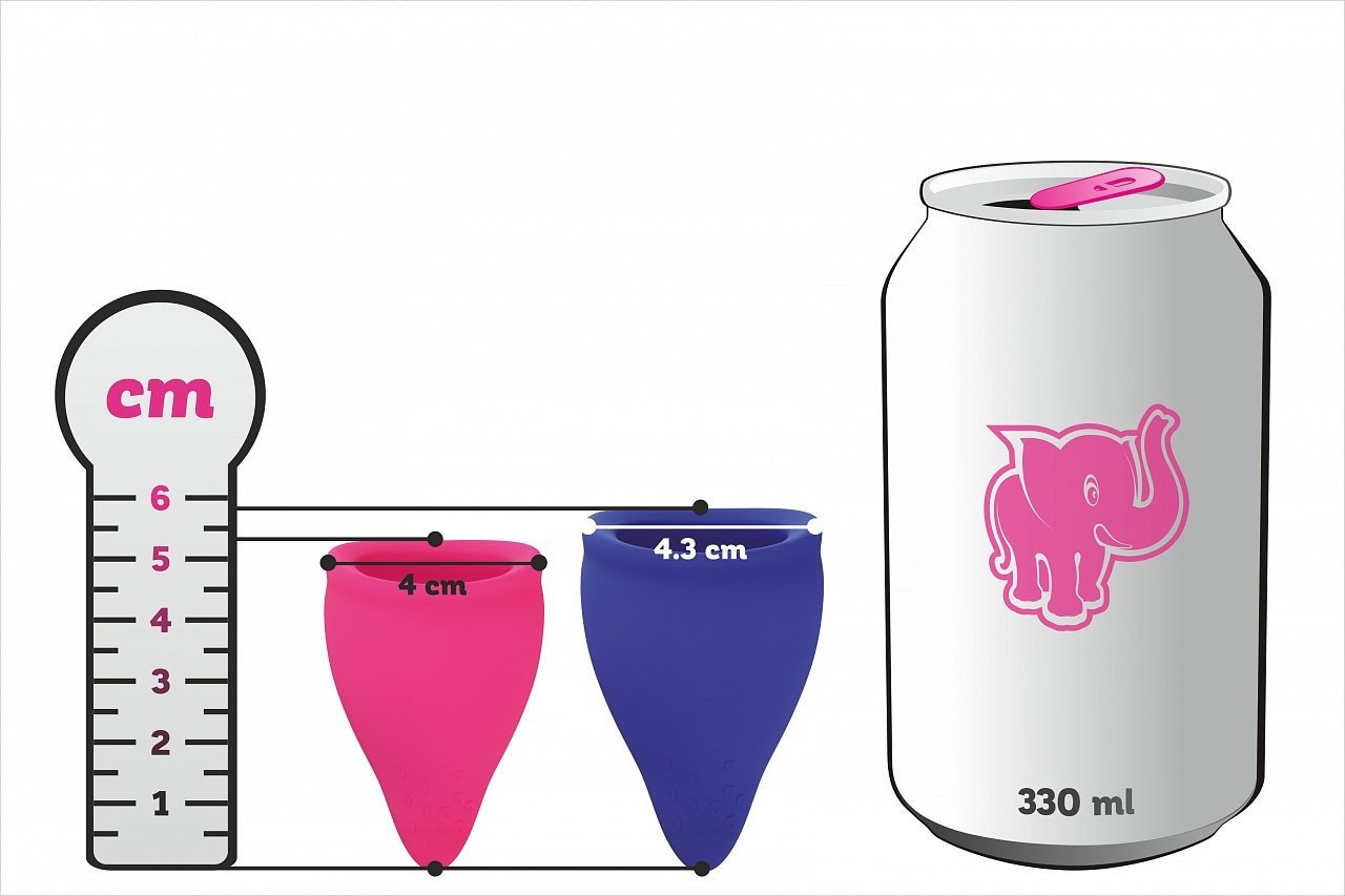 Menstrualne skodelice Fun Cup, komplet za raziskovanje, dimenzije