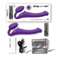 Strap On M Violet Vibracijski penis Strap On M Violet z daljinskim upravljalnikom (24,2 cm)