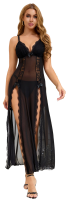 Black Sexy Mesh Lace Long Split Nightgown